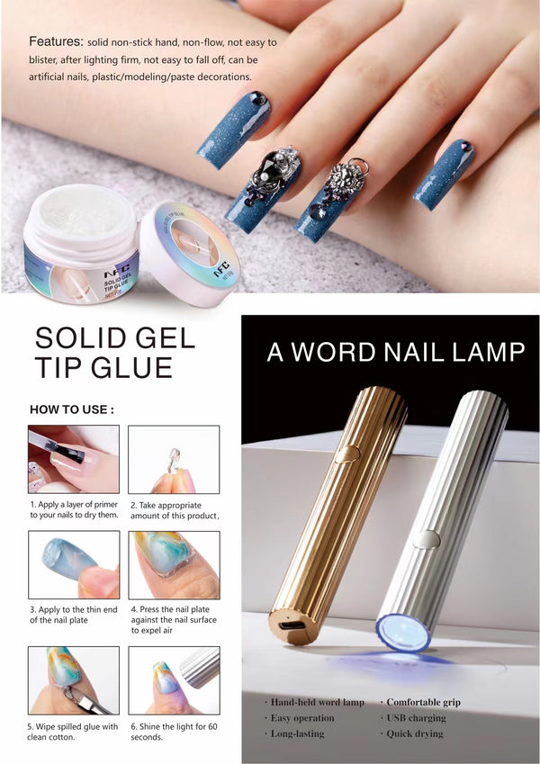 Mini UV LED Nail Lamp & Solid Gel Tip Glue For Pressons Nails